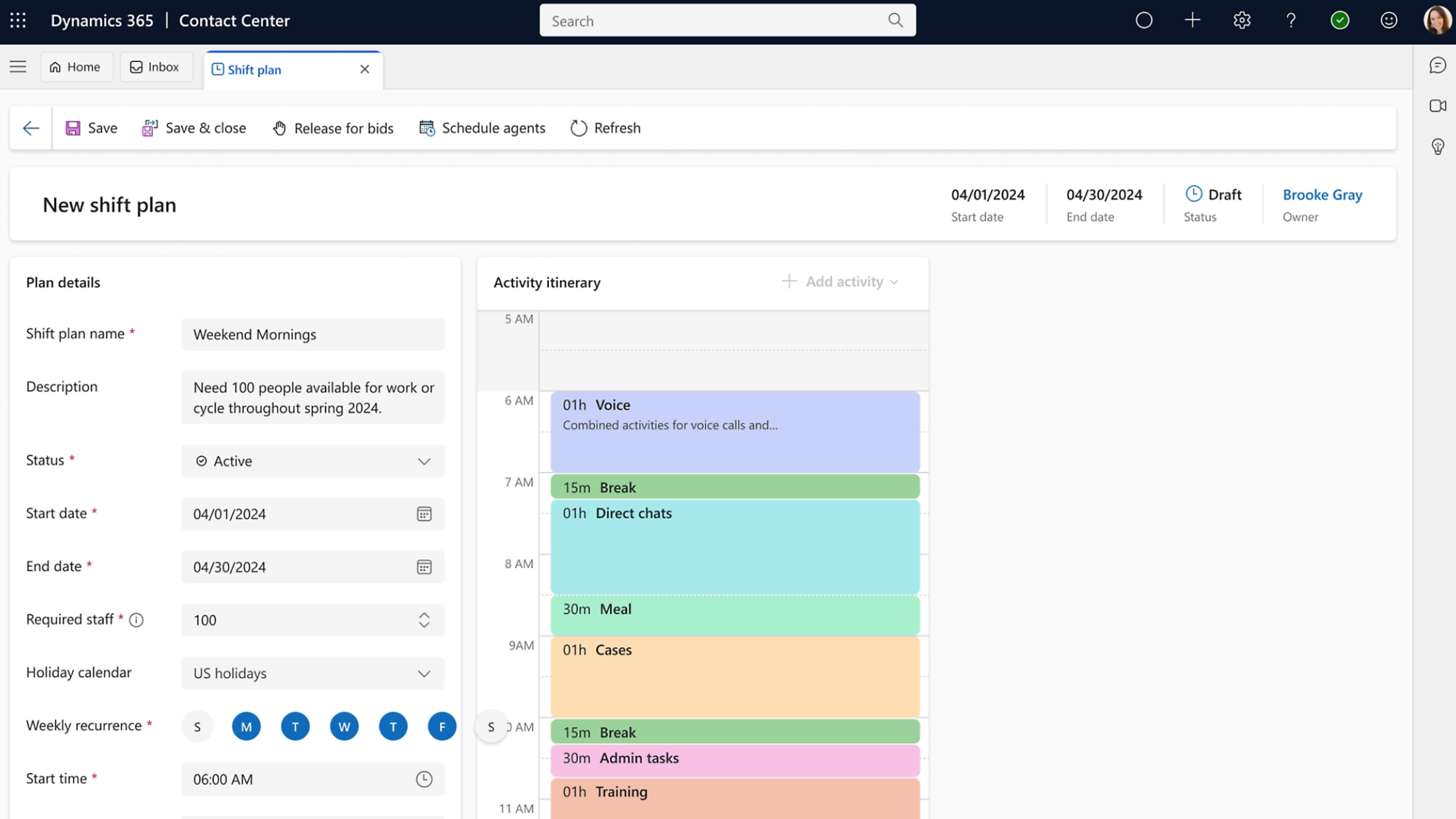 D365 Contact Center Shift Plan