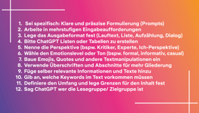 Grafik ChatGPT Tipps 12 Empfehlungen zu ChatGPT Umgang auf einem fabigen Hintergrund