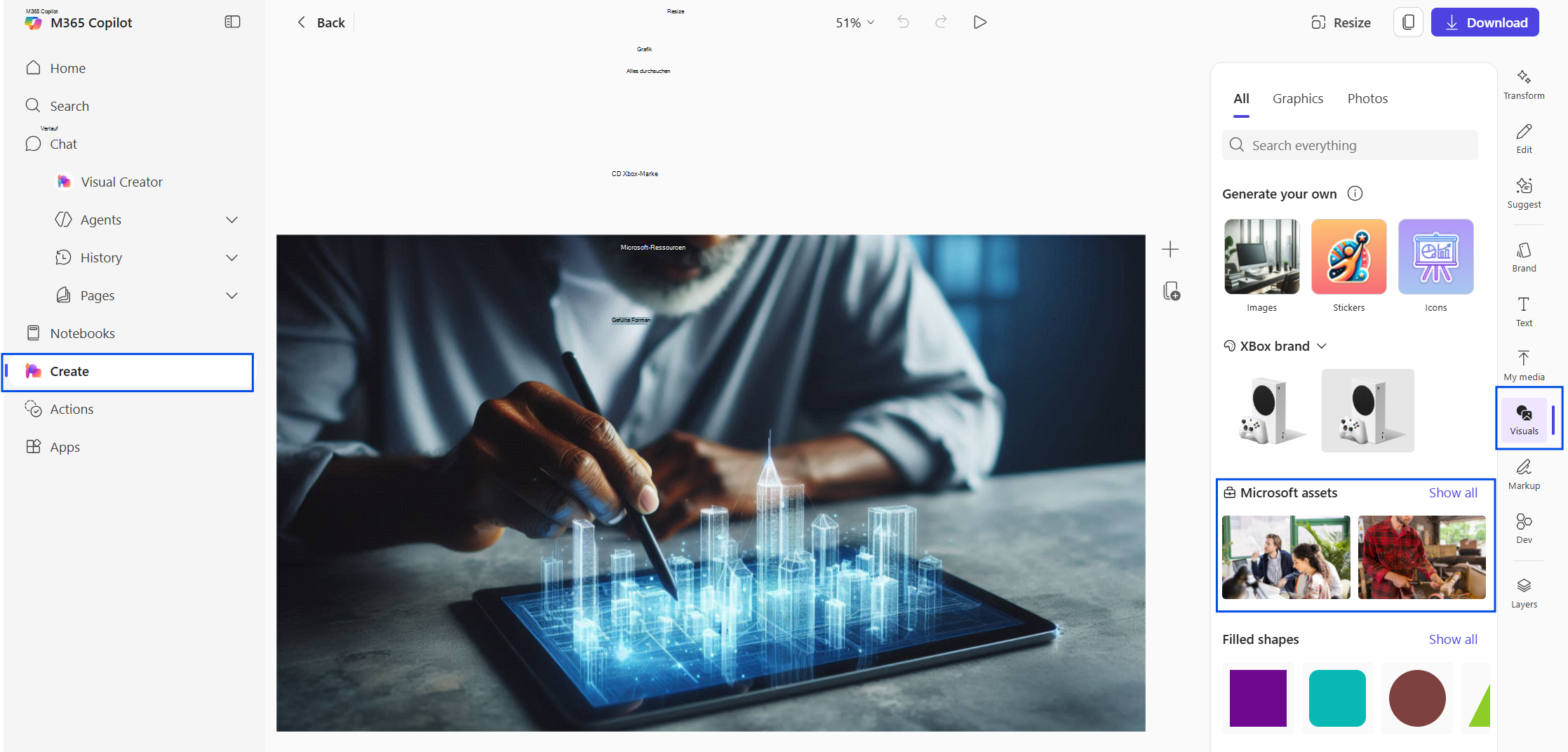 Mit Microsoft Copilot und der Asset Library arbeiten