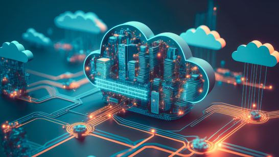 Security Operations Webinar Header Cloud-Computing-Technologie-Konzept. Futuristische Illustration durch AI generiert.