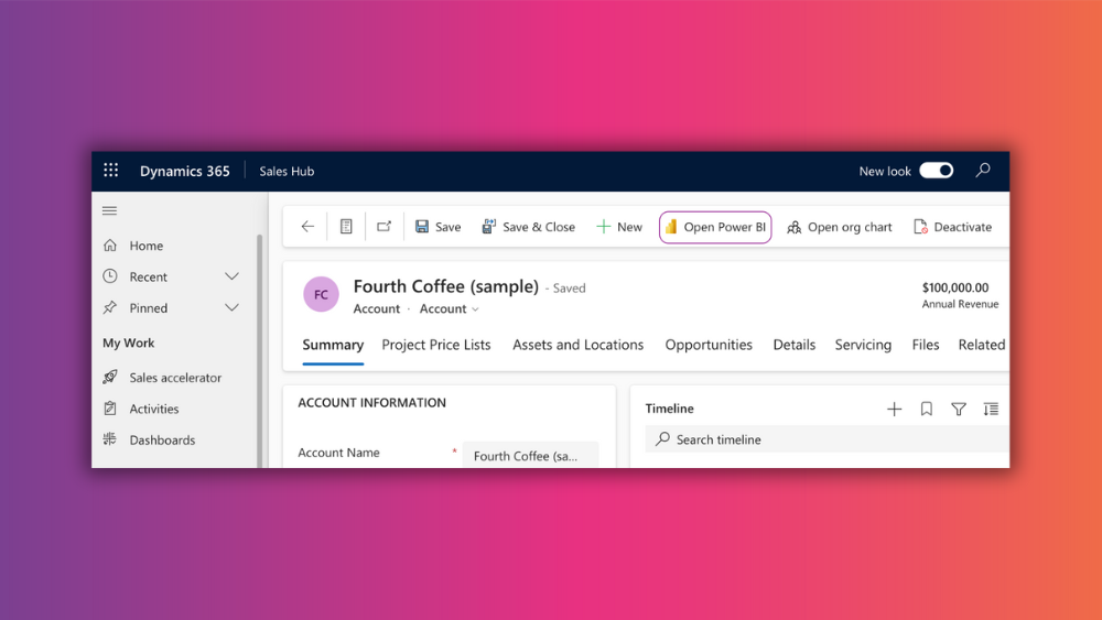 Dynamics Sales Hub - Open Power BI Button