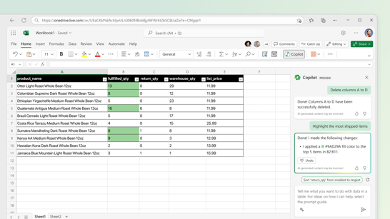 Microsoft 365 Copilot Excel Microsoft 365 Copilot Chat Beispiel in Excel